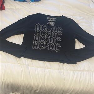 AC/DC Black Long Sleeve Crop Top